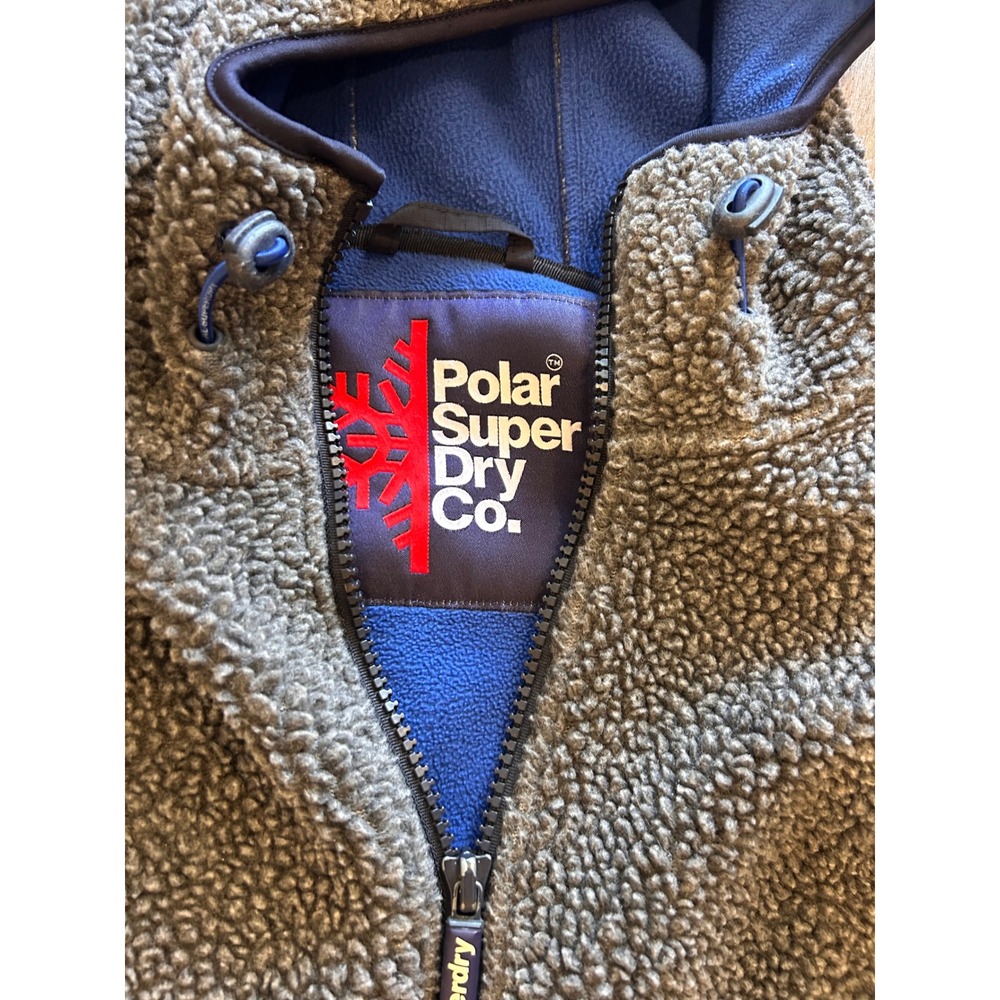 Superdry Polar Sherpa Fleece Hoodie Mens XL Grey Blue Full Zip Jacket Mountain - Picture 3 of 7